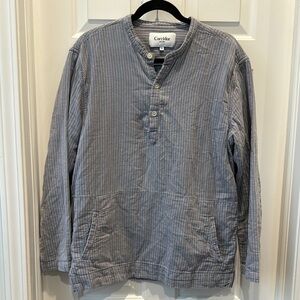 Corridor NYC Henley Gray blue Striped Long Sleeve Shirt 100% cotton size medium